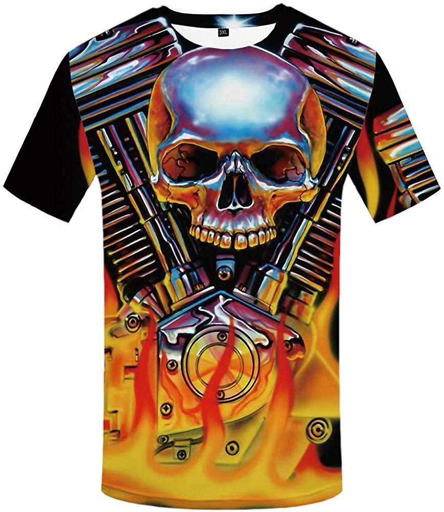 Unisex 3D Shirts for Men Skull USA Shirt Ugly Pattern Short Sleeve Top Tee Punk Skull
