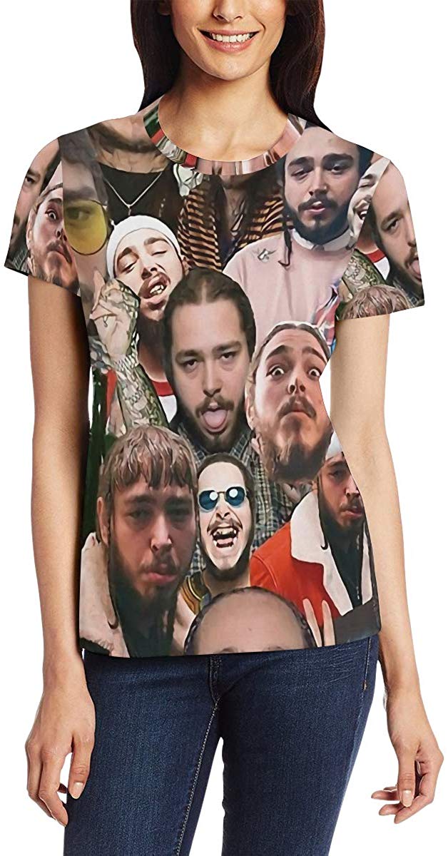 Womens 3D Digital Printed Post Malone Collage Short Sleeve T Shirts Tees Singer3