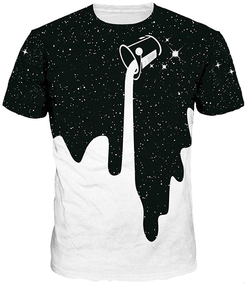 Sanatty Unisex Womens Mens Summer T Shirts Graphic 3D Galaxy T Shirts Tops Couple Tees Poured Milk