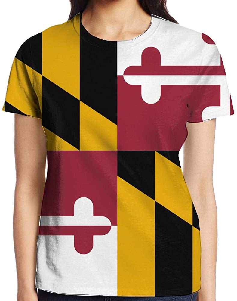Unisex YOIGNG Hawaiian 3D Printed Flag of Maryland T Shirt Short Sleeve Crewneck Tee Pullover Casual Tops White