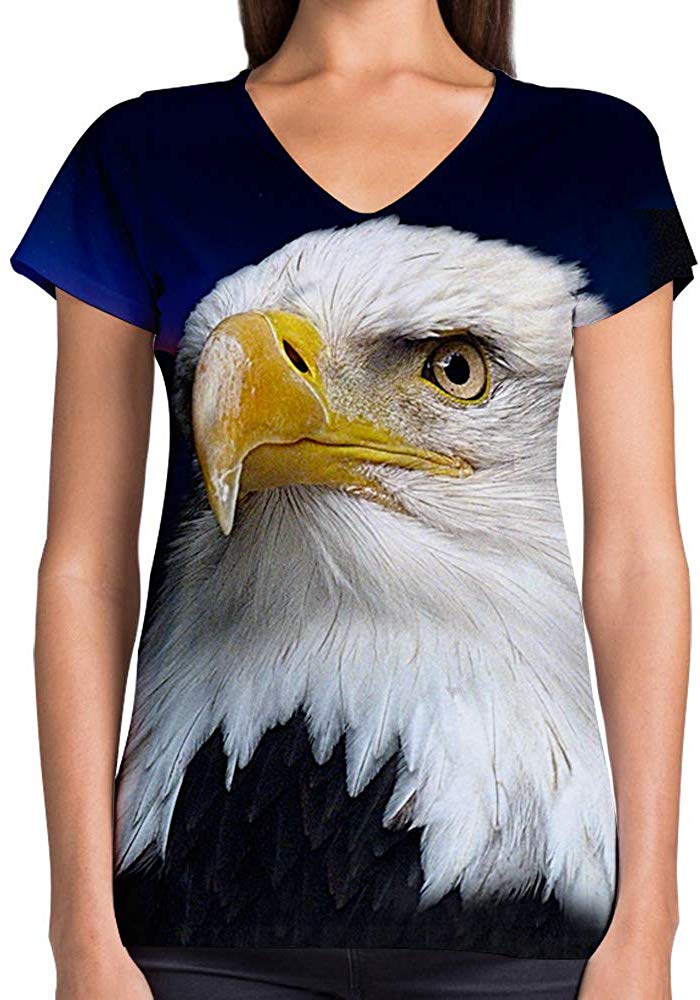 Animals Dinosaurs Others Print 3D Woman V Neck Tee Polyester Face Eagle