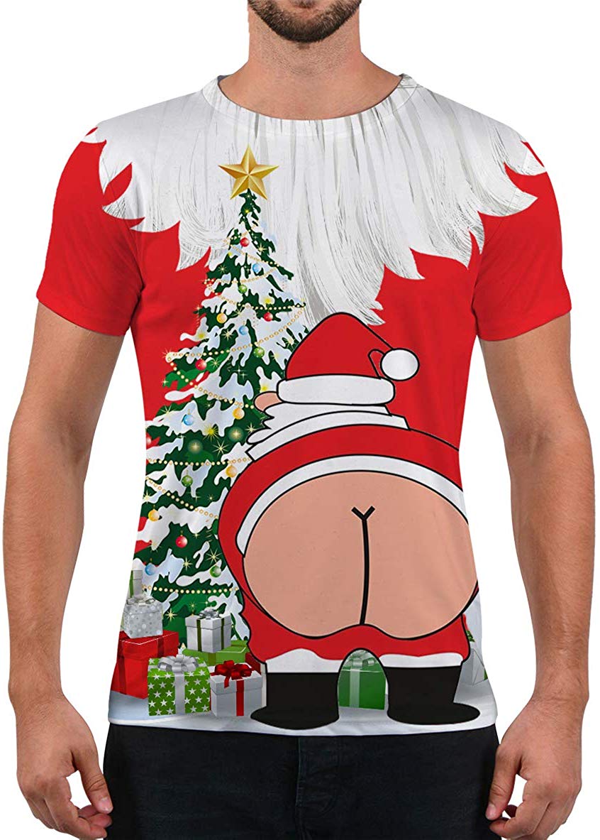 Unisex Fashion 3D Print T Shirts Funny Graphics Pattern Crewneck Short Sleeve Tees for Mens Womens Santa Claus 2