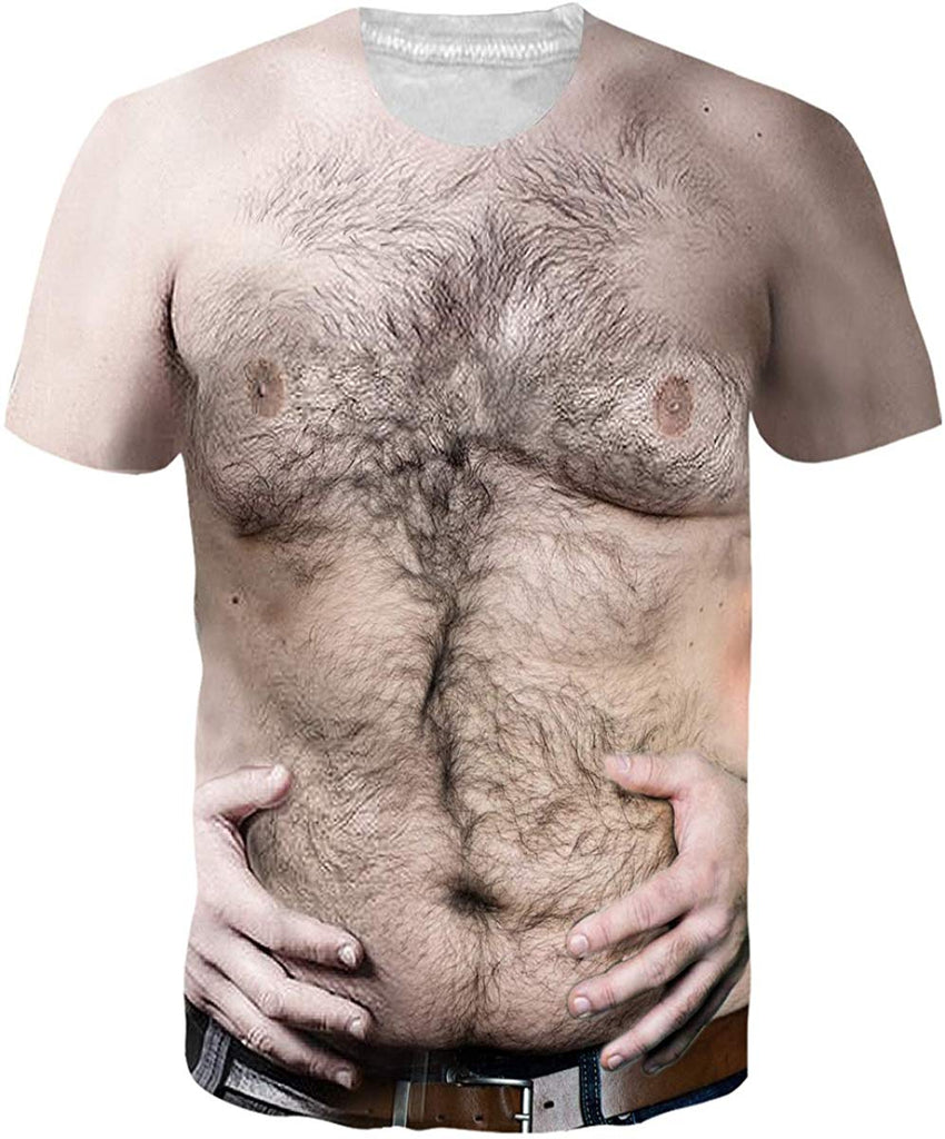 Mens T Shirts 3D Graphics Print Short Sleeve Funny Summer T Shirts 9 Hairy Chest