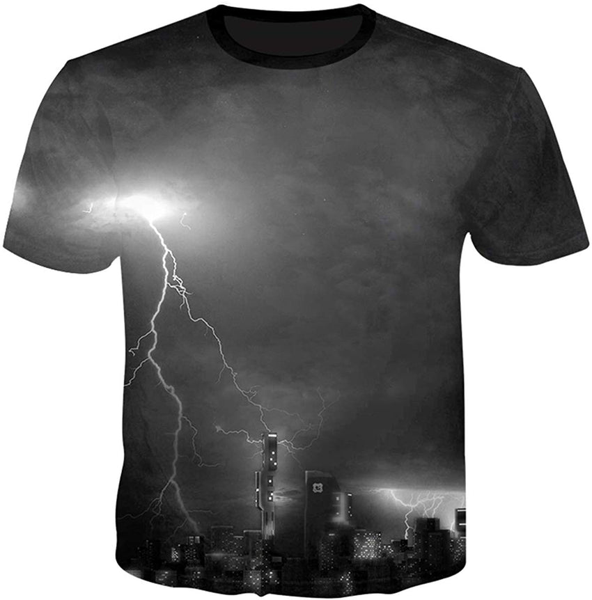 Unisex Flash Casual T Shirt Lightening 3D Printed Cool Crew Neck Parkour Tees Dark Gray