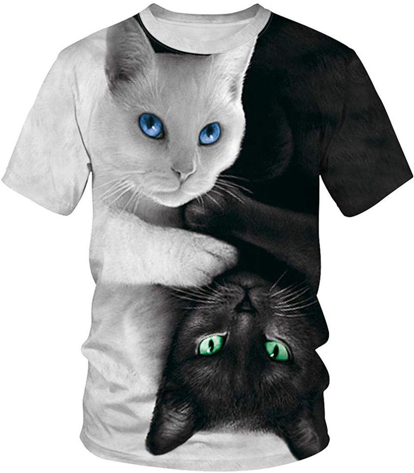 Men's Novelty T Shirt 3D Animal Patterns Short Sleeves s Bw Cats 1