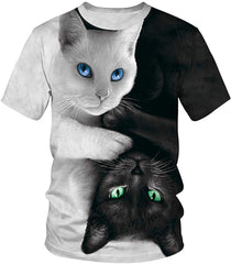 Men's Novelty T Shirt 3D Animal Patterns Short Sleeves s Bw Cats 1