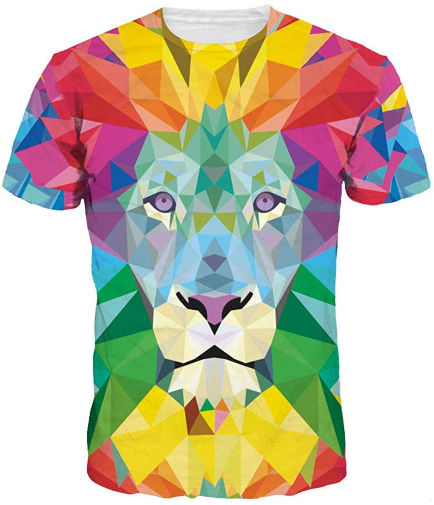 Men's 3D Print T Shirt Animal Adult Funny Novelty T Shirt Young Men Tee Short Sleeve Crew Neck Lion03