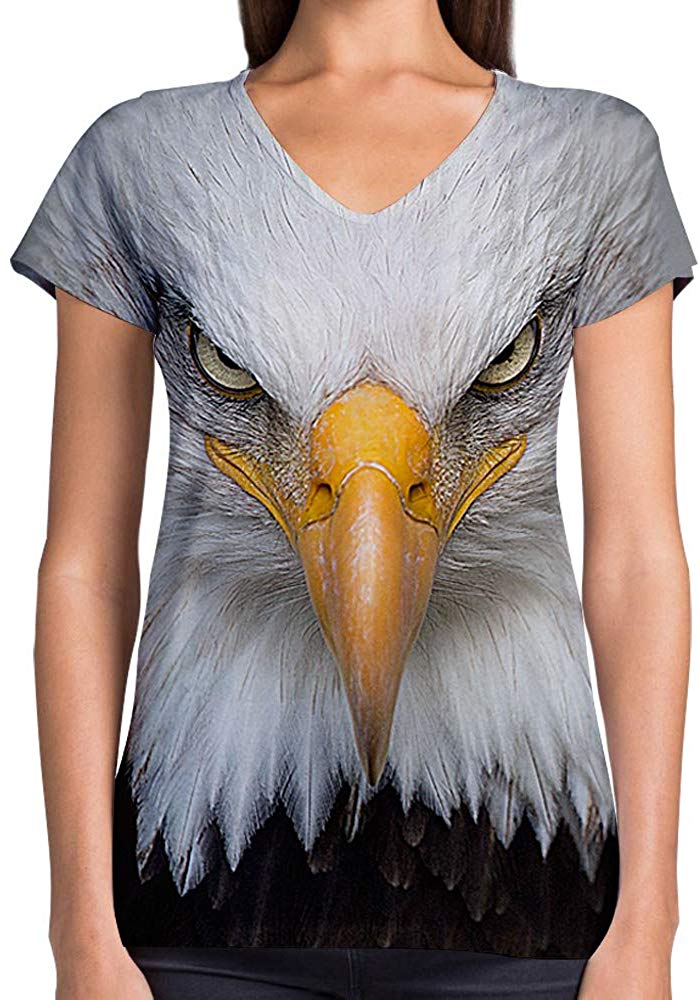 Animals Dinosaurs Others Print 3D Woman V Neck Tee Polyester Eagle Look