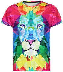 Mens T Shirt Block Cheetah 3D Printing Tops Short Sleeve Lion red