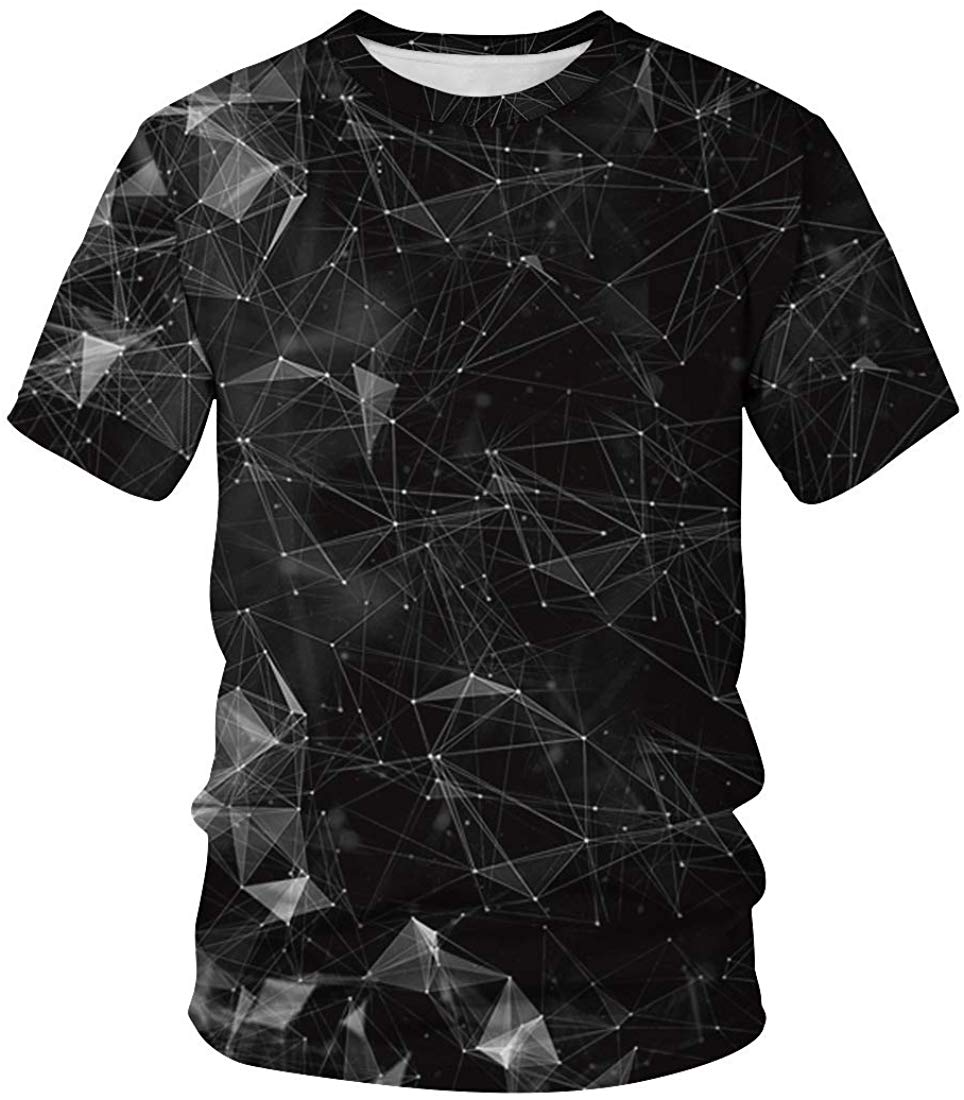 3D Print T Shirt Fashion Graphic Tee Crewneck Short Sleeve T Shirts for Men Women Black Constellation