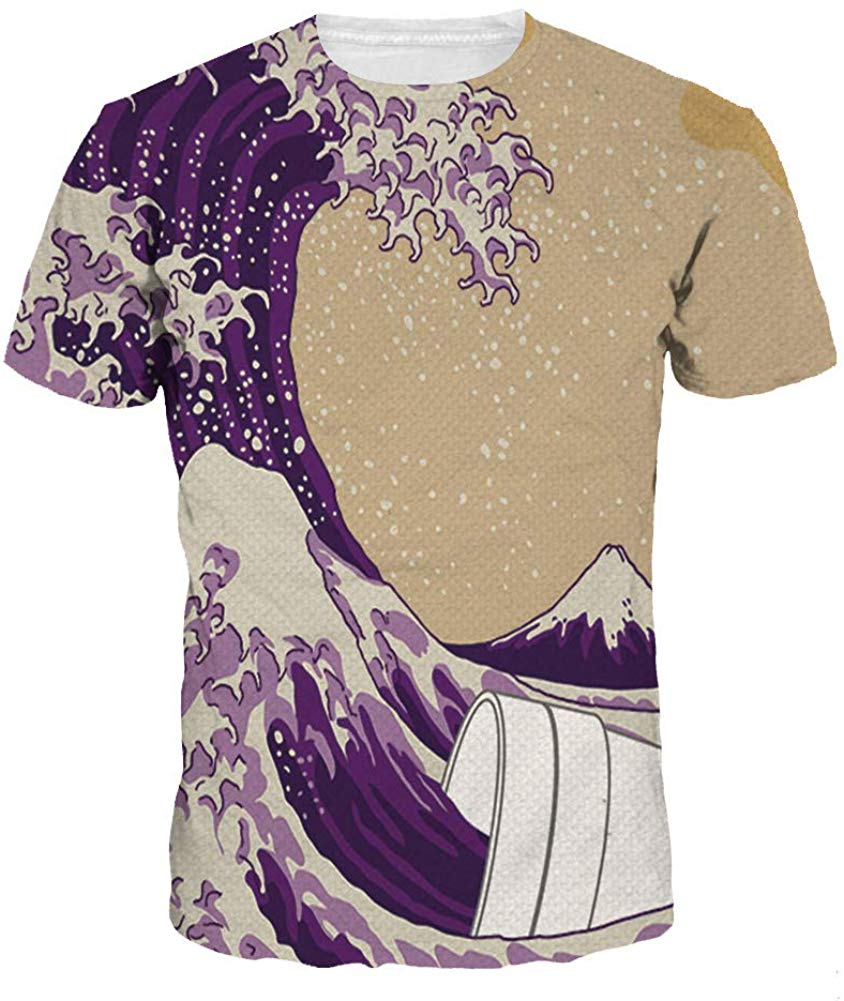 Men's 3D Print T Shirt Animal Adult Funny Novelty T Shirt Young Men Tee Short Sleeve Crew Neck Wave