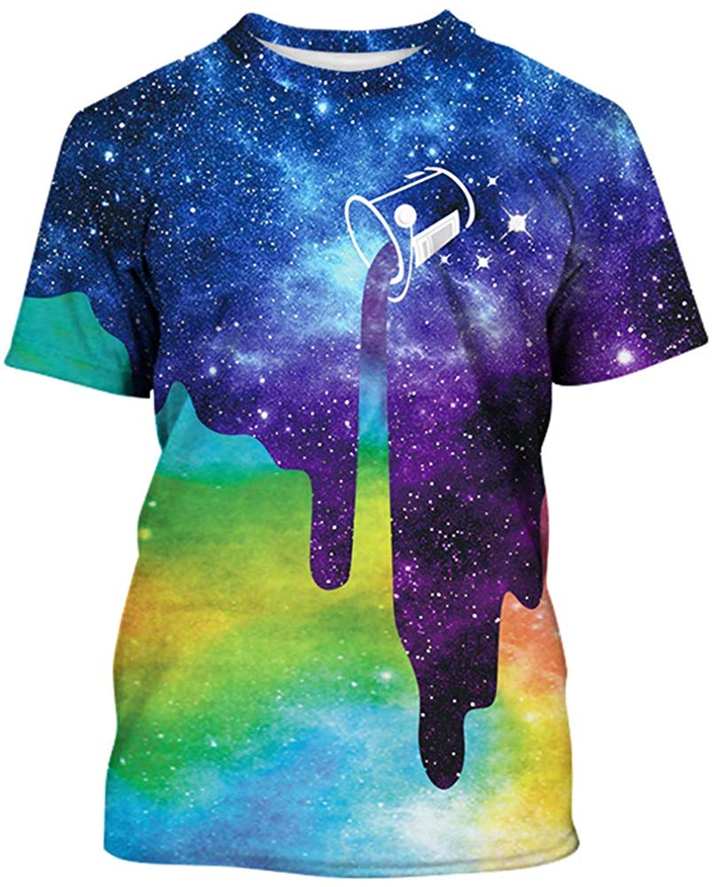 Unisex 3D Print Short Sleeve T Shirt Fashion Couple Tees Kids Purple Galaxy