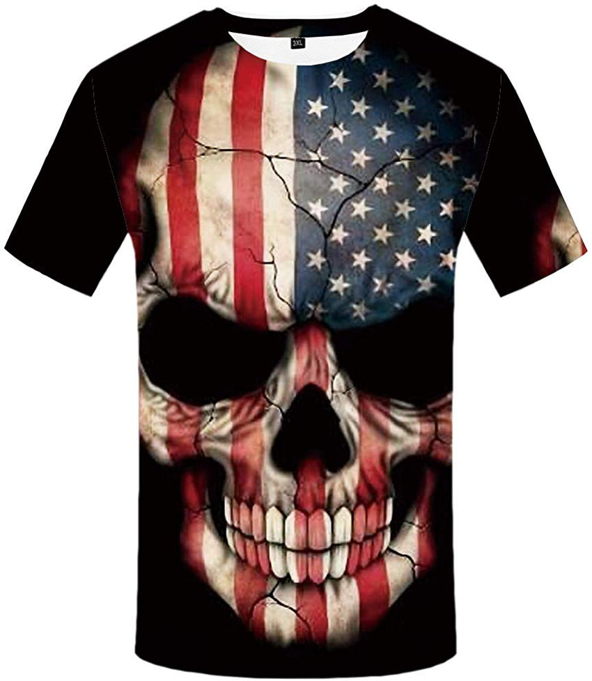 Unisex 3D Shirts for Men Skull USA Shirt Ugly Pattern Short Sleeve Top Tee Usa Skull