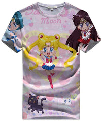 Women Sailor Moon 3D Graphic T Shirt Casual Top Sailor Family2