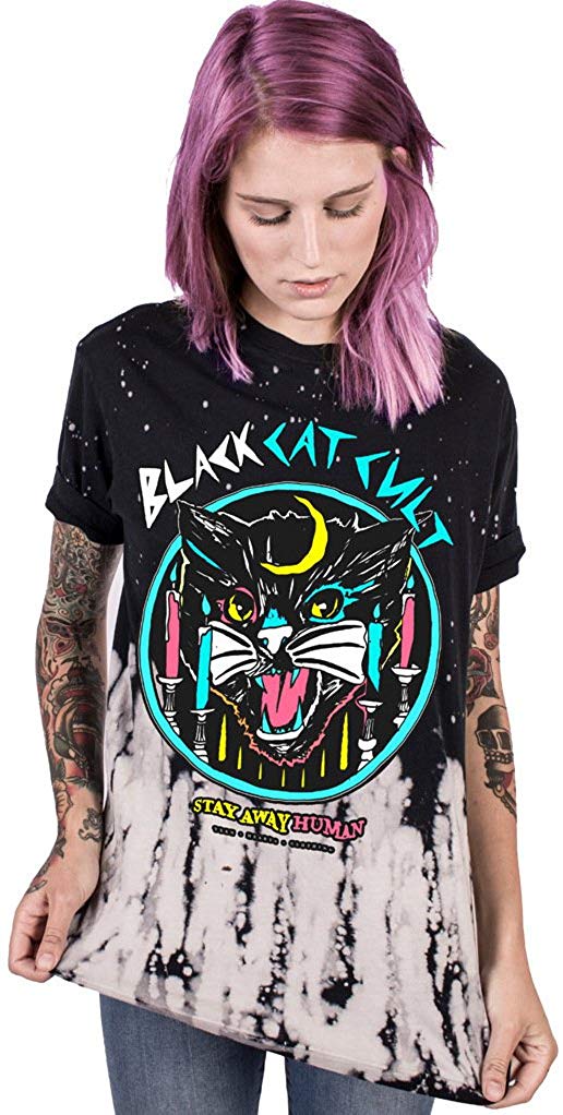 Women T Shirt Fashion Girls Punk Tee Tops 3D Printing Loose Short Sleeve Streetwear Hip Hop Tshirt Black Cat Cult
