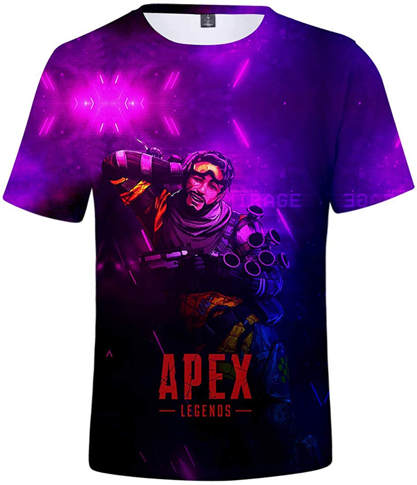 Fashion Apex T Shirt 3D Printed Game Topic Apex Legends Shirt for Men Women Teen A Mirage Purple