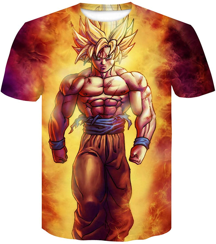 Men's Novelty T Shirts 3D Printing Tee Tops with Dragon Ball A Golden Fire