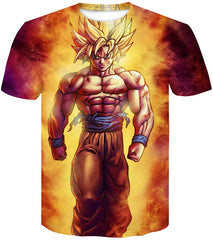 Men's Novelty T Shirts 3D Printing Tee Tops with Dragon Ball A Golden Fire