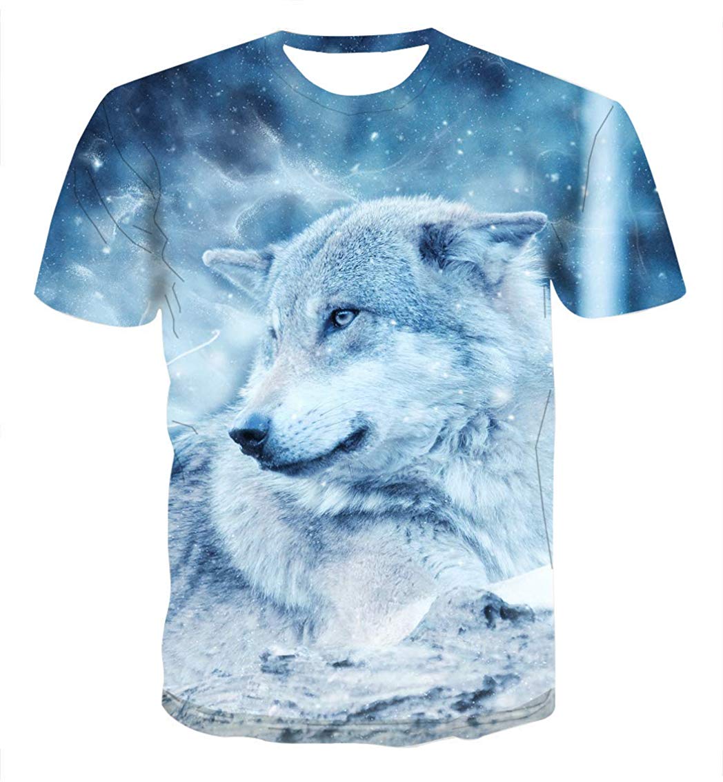 Fashion Mens 3D Digital Printed Design Pattern T Shirts Top Tees Snow Wolf