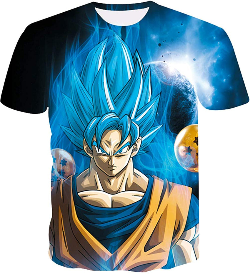 Men's Novelty T Shirts 3D Printing Tee Tops with Dragon Ball Hair Blue