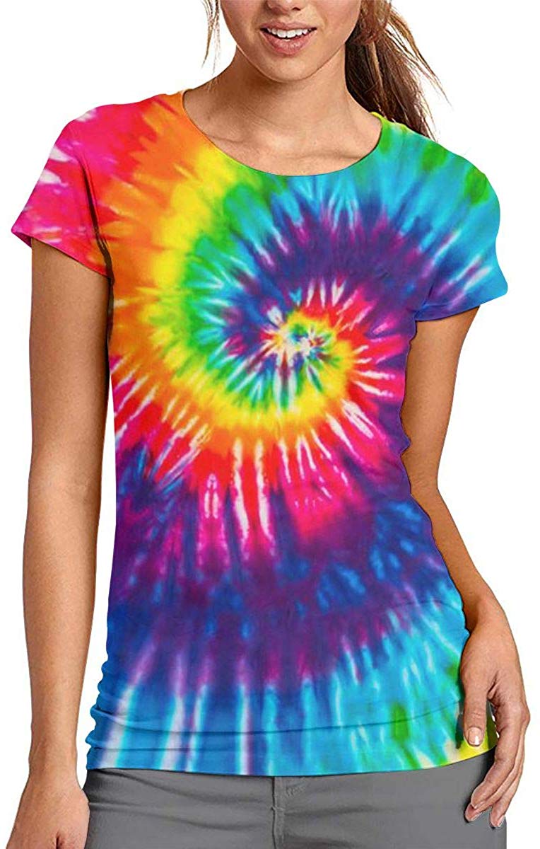 Women's 3D Printed T Shirts Short Sleeve Graphic Tee Tops Colorful Rainbow Tie Dye Spiral Swirl