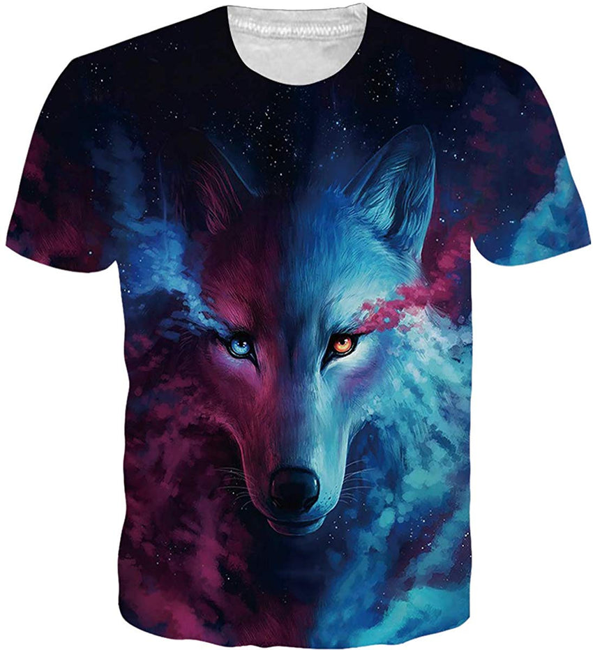 Mens T Shirts 3D Graphic Short Sleeve Tees Funny Printed Summer Tops Wolf 1