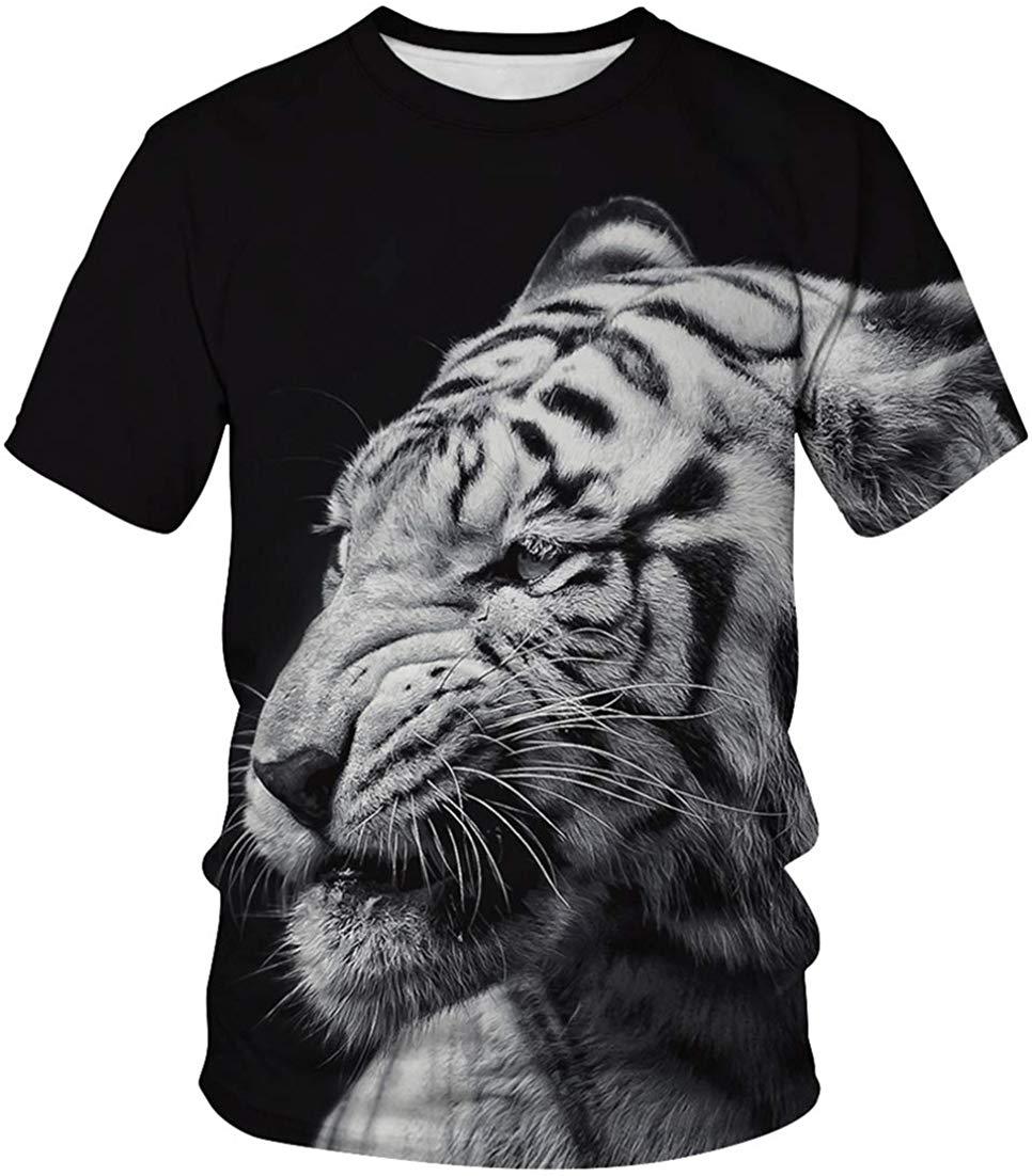 Unisex T Shirt 3D Pattern Print Novelty Short Sleeve Sports Fitness Summer Tee Black Tiger b