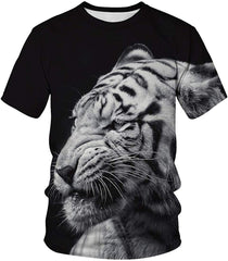 Unisex T Shirt 3D Pattern Print Novelty Short Sleeve Sports Fitness Summer Tee Black Tiger b