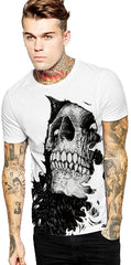 Mens T Shirt Skull 3D Printing Tops Tees Shirt Short Sleeve Black 3