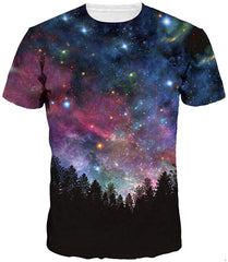 Sanatty Unisex Womens Mens Summer T Shirts Graphic 3D Galaxy T Shirts Tops Couple Tees Blue Forest Galaxy