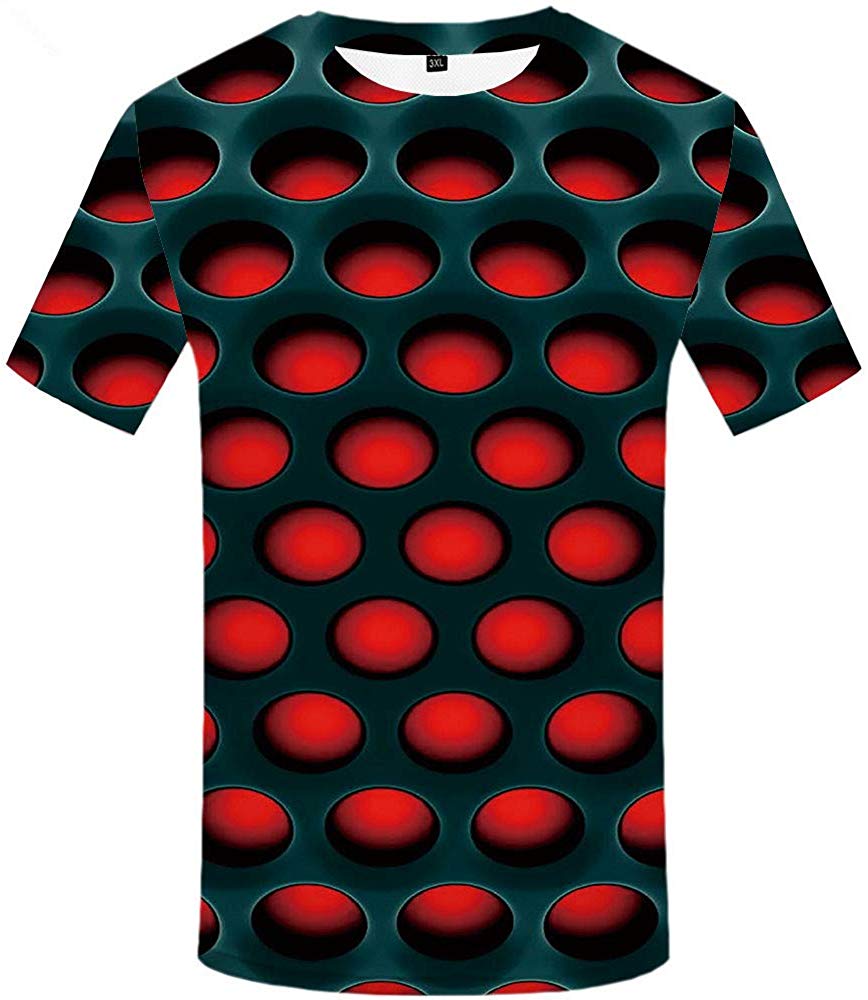 Unisex 3D Printed Creative Graphic Short Sleeved Soft T Shirt for Men Tee Red