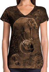 Animals Dinosaurs Others Print 3D Woman V Neck Tee Polyester Mystique Elephant