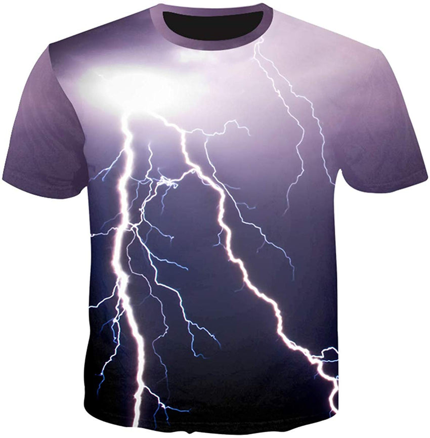 Unisex Flash Casual T Shirt Lightening 3D Printed Cool Crew Neck Parkour Tees Purple&white