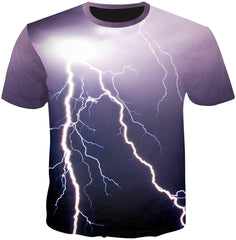 Unisex Flash Casual T Shirt Lightening 3D Printed Cool Crew Neck Parkour Tees Purple&white