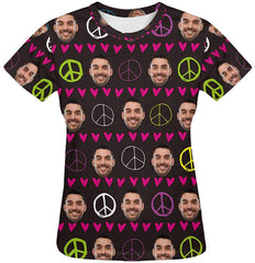 Custom Women's T Shirt with Faces Galaxy Personalized Print Short Sleeve Shirts Hearts