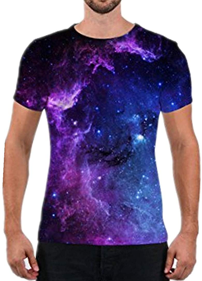 Unisex Fashion 3D Print T Shirts Funny Graphics Pattern Crewneck Short Sleeve Tees for Mens Womens Purple Galaxy