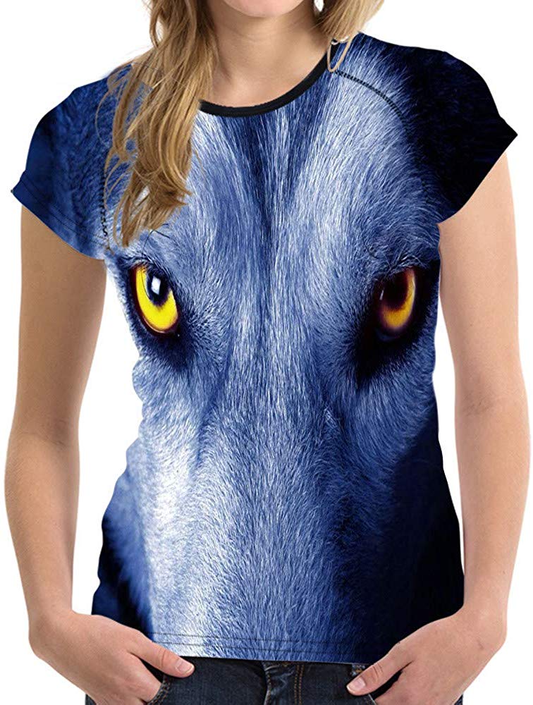 Horse Print Women T Shirt Art Design Tee Girls Elastic Short Sleeve Cool Wolf