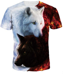 Unisex Casual 3D Wolf Head Pattern Printed Short Sleeve T Shirts Top Tees Two Wolf
