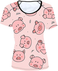 Women' Girl's T Shirt with Animl Cat Dog Print Pig