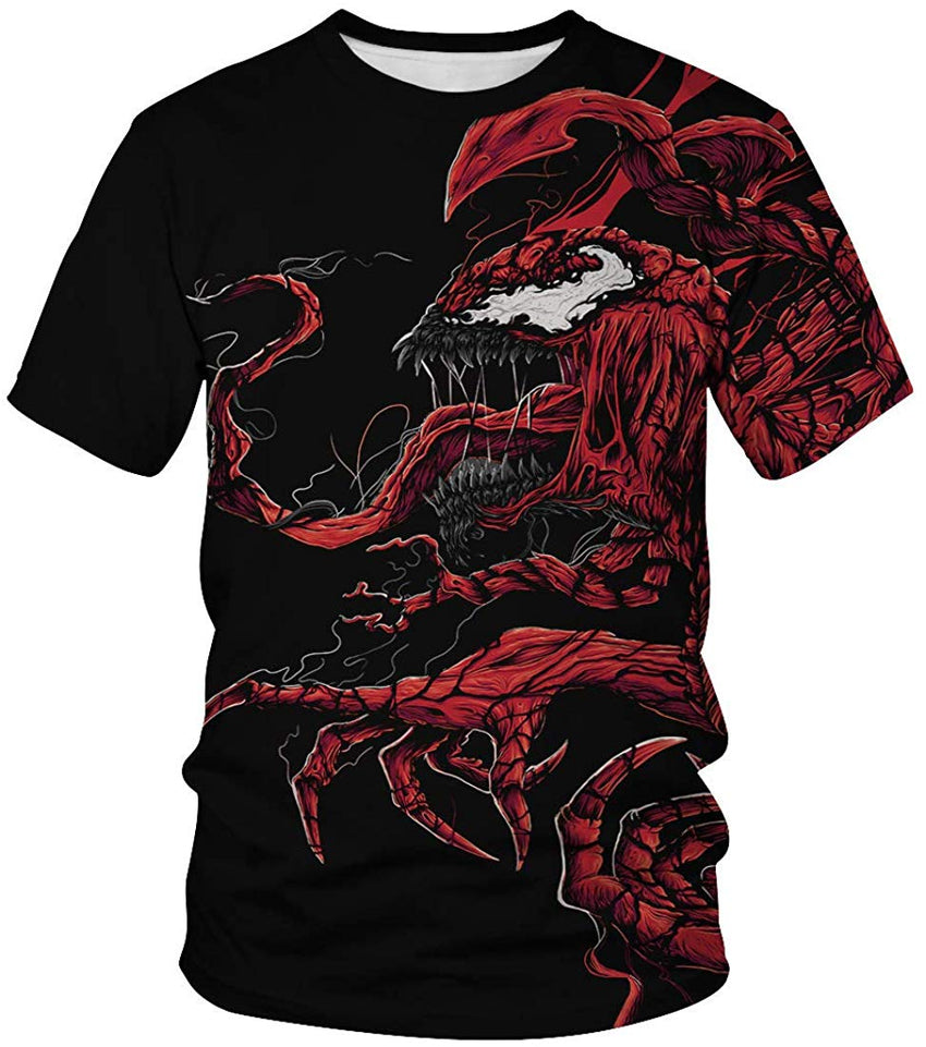 Venom Shirt,3D Venom Shirt Short Sleeve Shirts Casual Compression T Shirt Black red Men