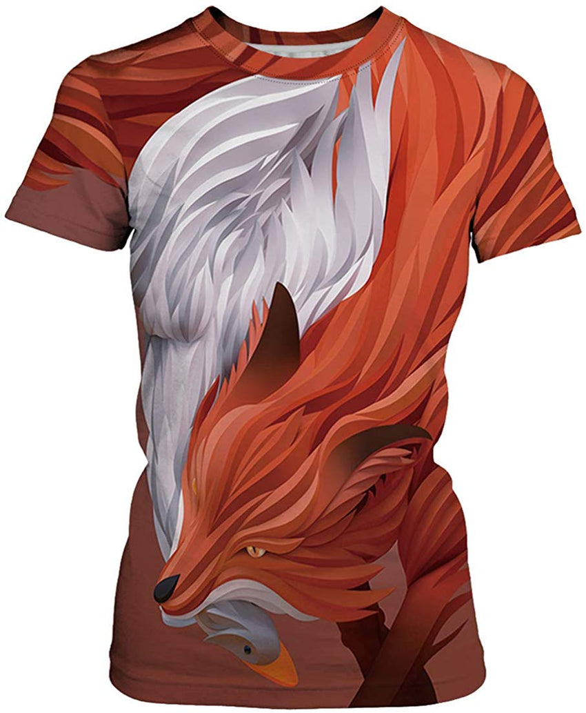 Women Summer T Shirt 3D Pattern Print Funny Short Sleeve Tee Couple Shirt Orange Fox c