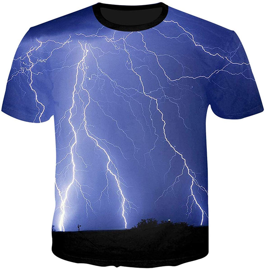 Unisex Flash Casual T Shirt Lightening 3D Printed Cool Crew Neck Parkour Tees Blue 2