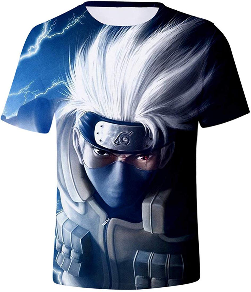 Unisex Novelty Tee Tops 3D Printed with The Japanese Anime Naruto T Shirts for Men Women White Hair