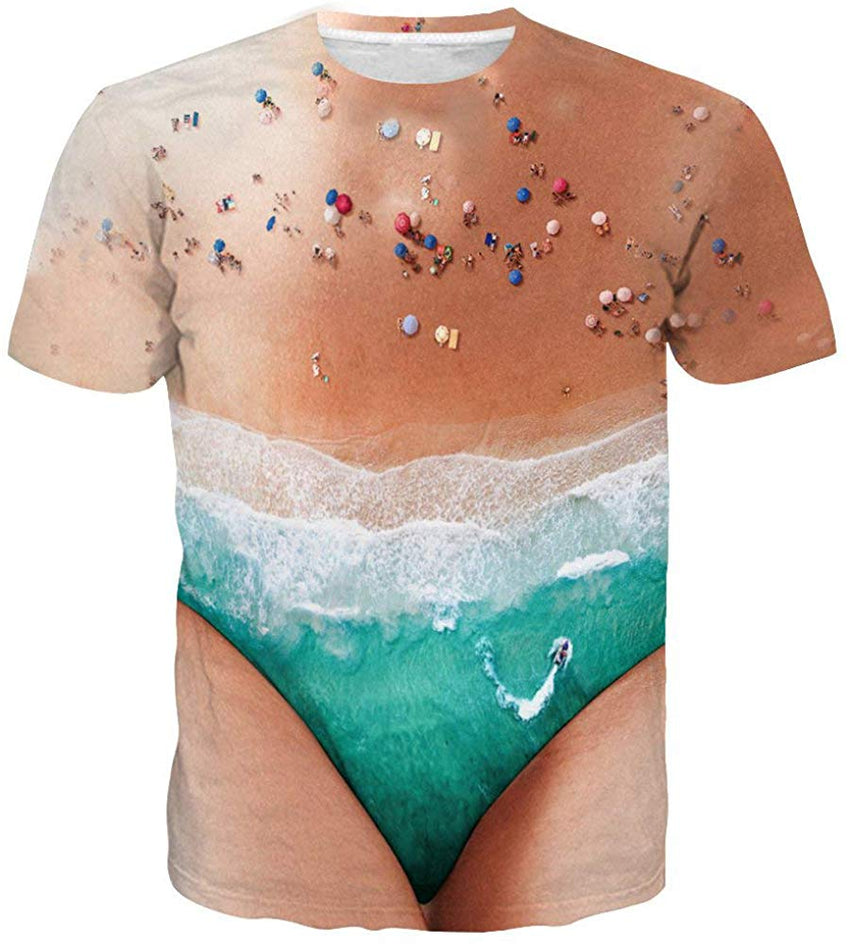 Unisex 3D Novelty Tshirts Men Graphic Funny Tees Printed Crewneck Short Sleeve Summer Top T Shirts Ugly Fake Beach