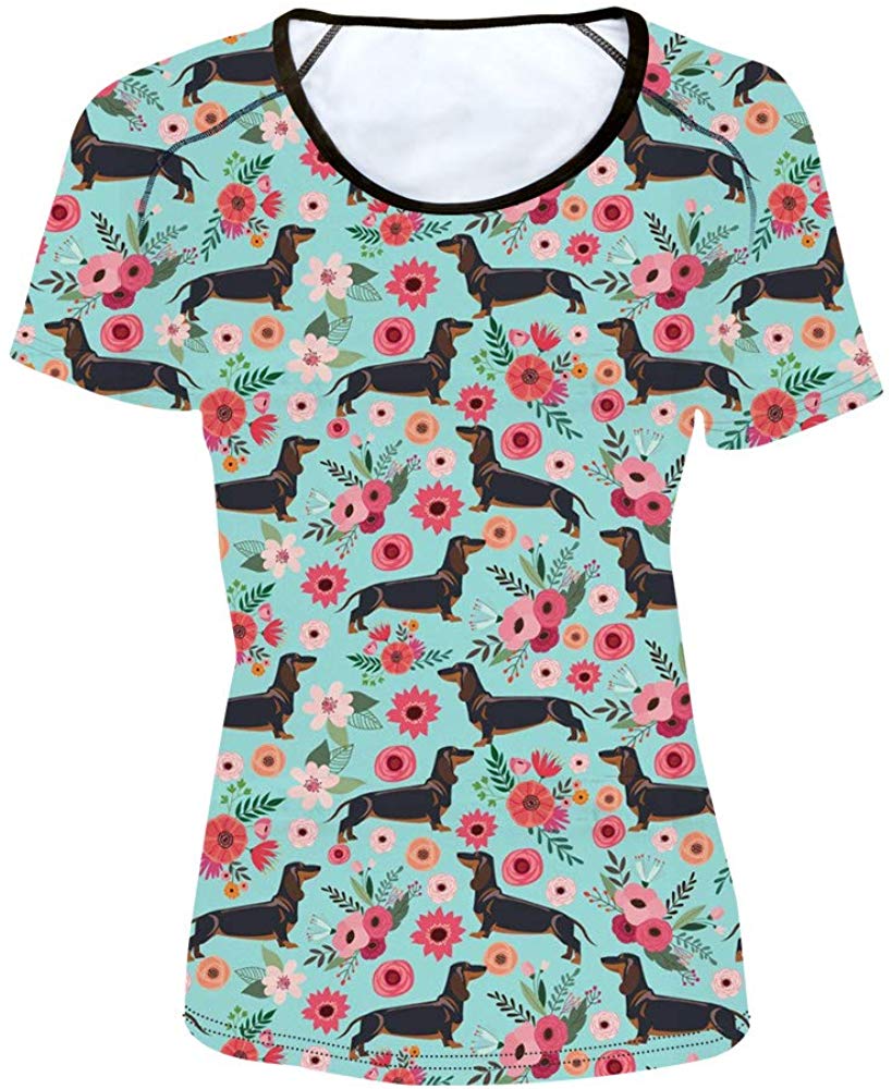 Women' Girl's T Shirt with Animl Cat Dog Print Dachshund