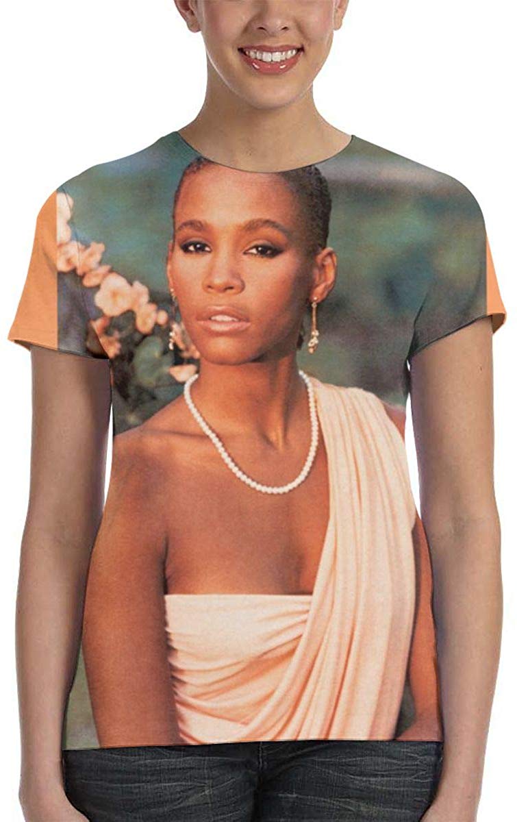 NancyA Women's Whitney Houston Design 3D Printed Short Sleeve T Shirts Black Nature