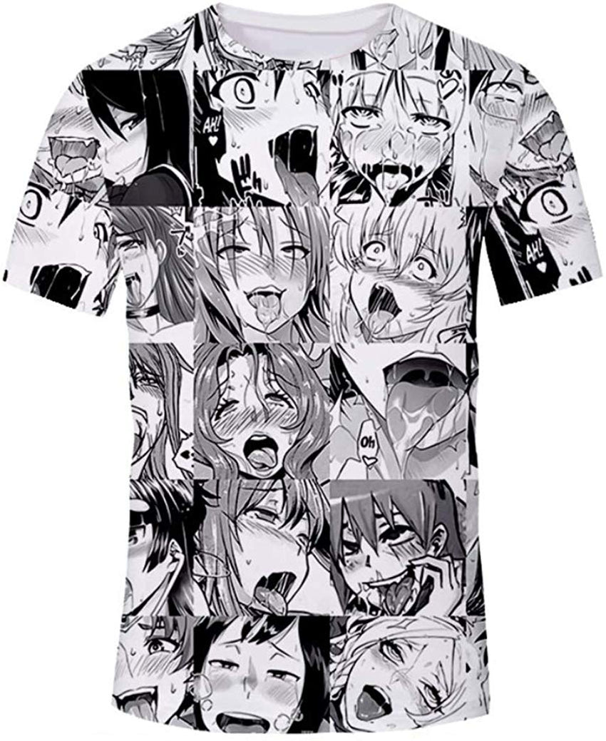 Unisex 3D Anime Ahego T Shirt Funny Shy Girl Cartoon Causal Tee Tops Ahegao Shy
