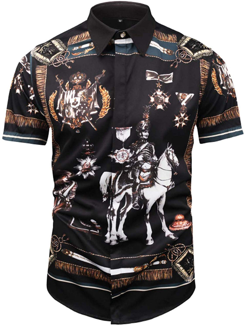 Men's Short Sleeve Luxury Print Button Dress Shirt Al003 78