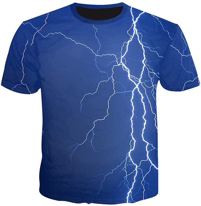 Unisex Flash Casual T Shirt Lightening 3D Printed Cool Crew Neck Parkour Tees Blue 3