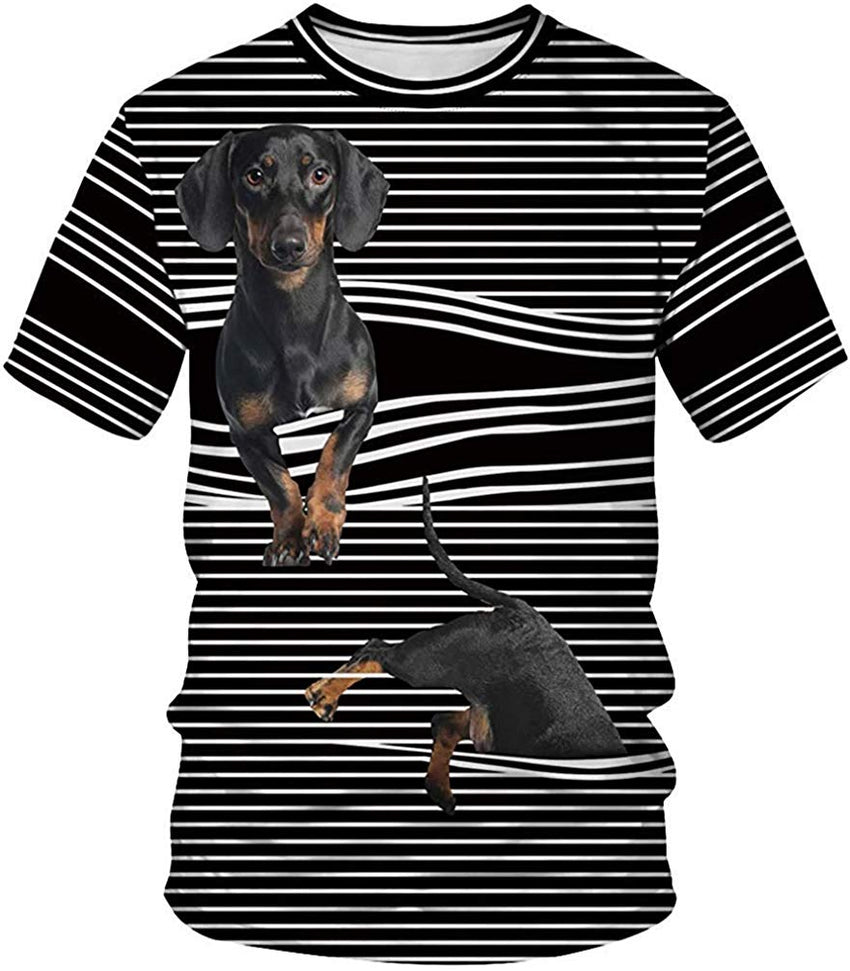 Men's Colorful 3D Animal Galaxy Print T Shirt Short Sleeve Fashion Casual Tees Dog in Window shades